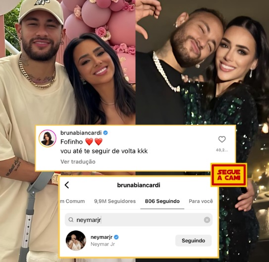 Bruna Biancardi deixa comentário fofo para Neymar e volta a seguir jogador