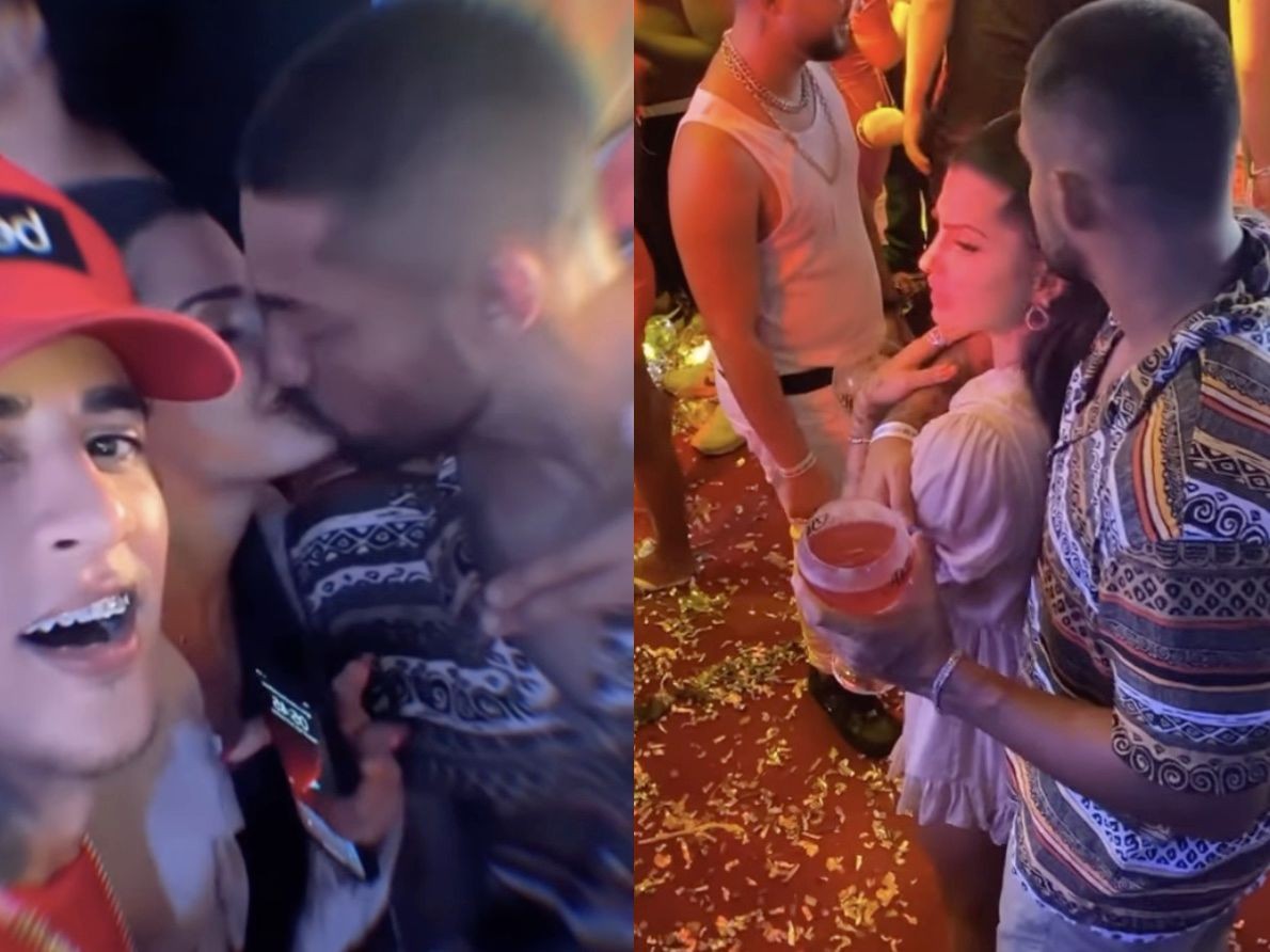 Bil Araújo e Marina Ferrari trocam beijos em festa de Carlinhos Maia 