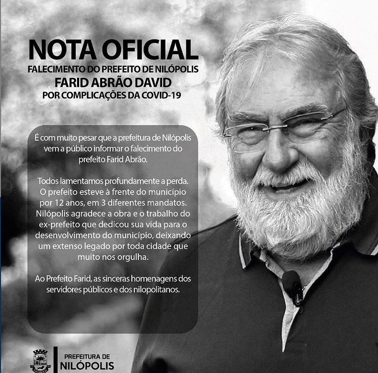 Morre por covid-19 prefeito de Nilópolis, ex-presidente da Beija-Flor