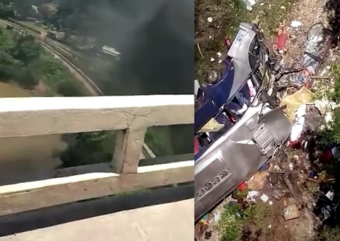 Motorista de ônibus que caiu em viaduto pulou antes da queda e desapareceu