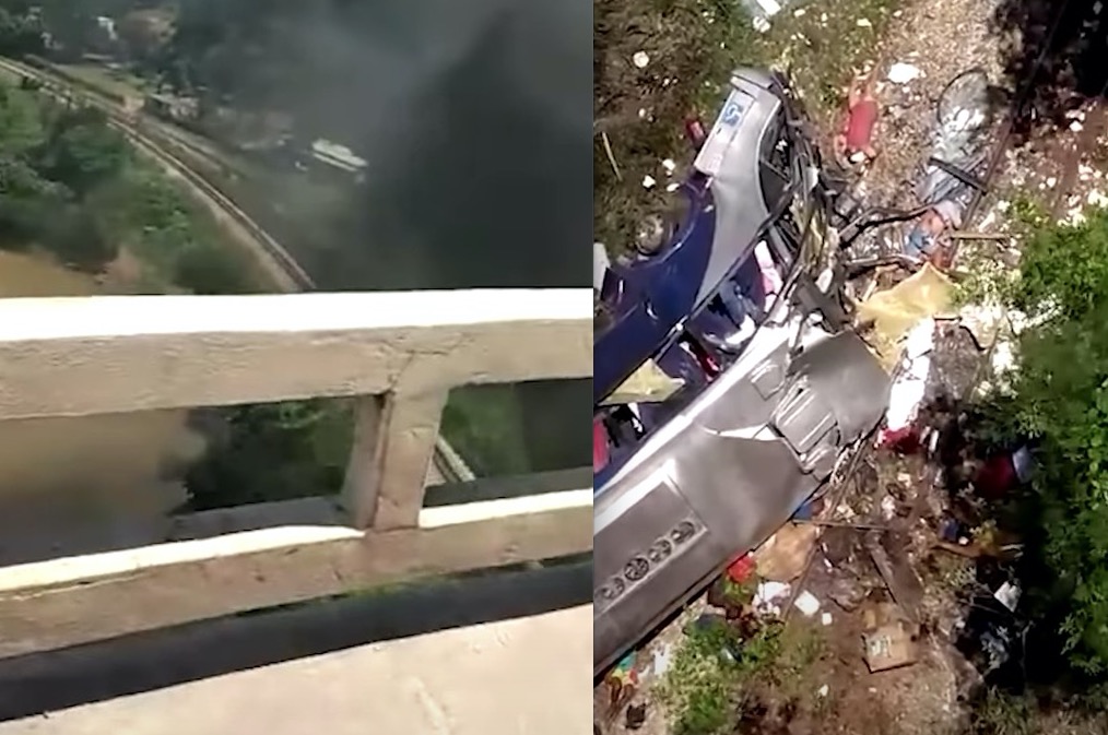 Motorista de ônibus que caiu em viaduto pulou antes da queda e desapareceu