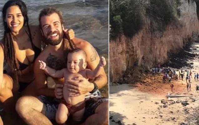 Parte de falésia desaba e mata família na praia de Pipa 