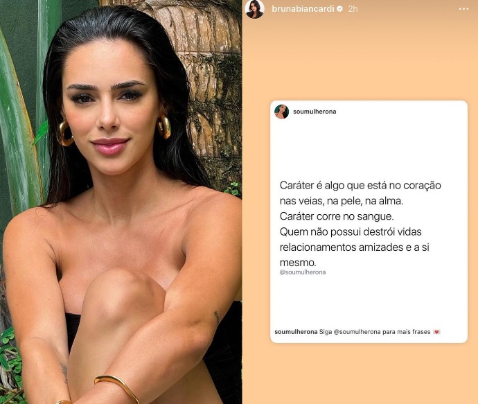Bruna Biancardi dá indireta sobre caráter após unfollow em Neymar