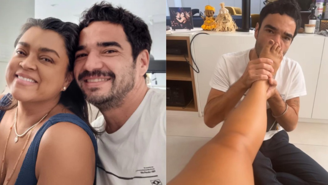 Preta Gil recebe massagem do ex-namorado, Caio Blat, durante visita 