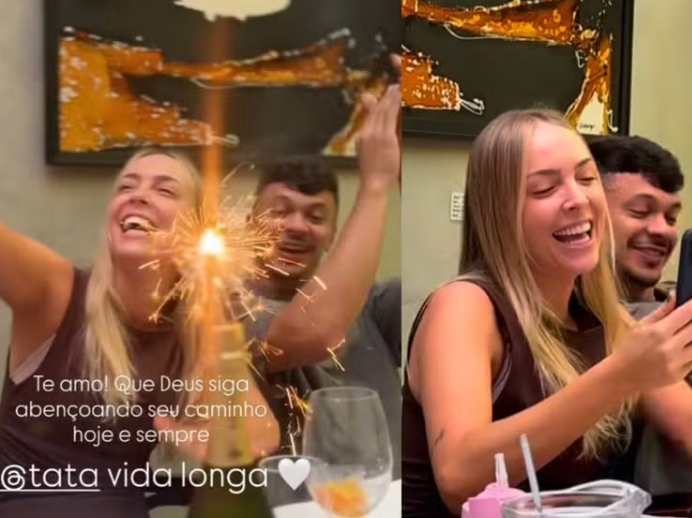 Após beijão em festa, Tata Estaniecki e Júlio Cocielo almoçam juntos