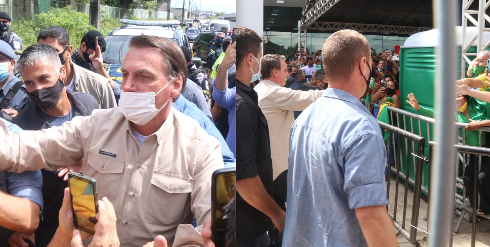 Sem máscara, Bolsonaro cumprimenta apoiadores ao chegar em evento em Manaus