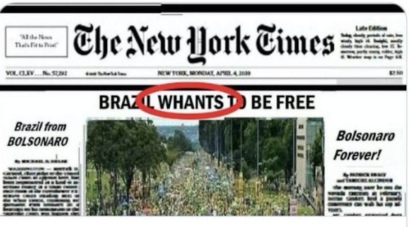 Capa do New York Times enaltecendo atos pró-Bolsonaro é falsa