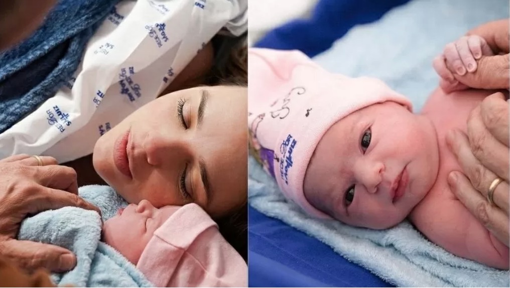Thaeme dá à luz a segunda filha e mostra rostinho da bebê