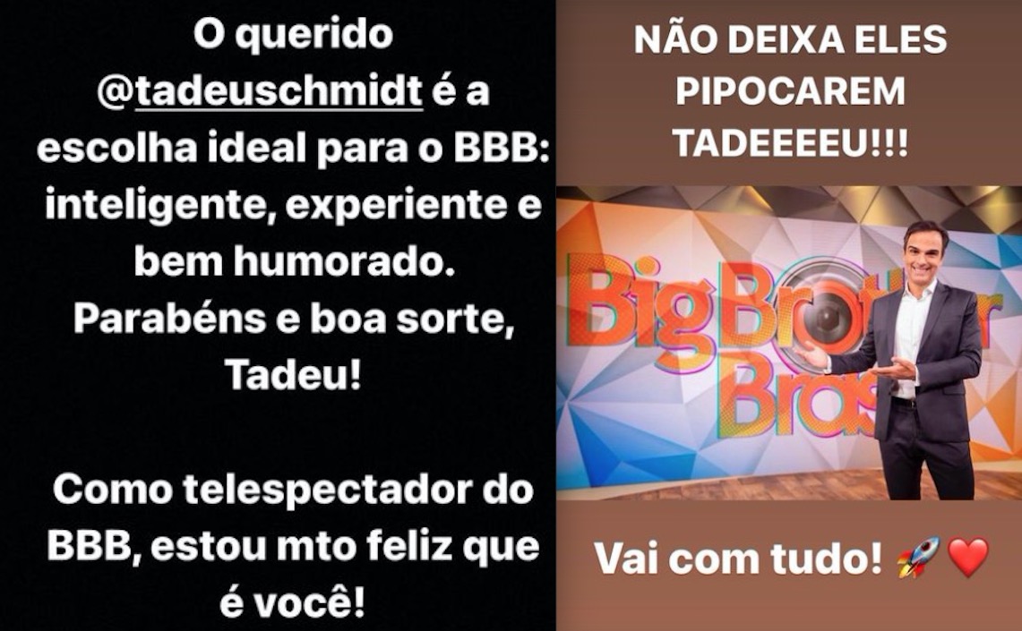 Leifert celebra Tadeu Schmidt como apresentador do BBB e manda conselho