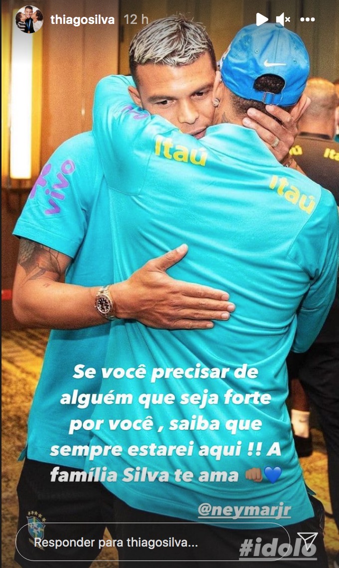 Thiago Silva presta apoio a Neymar: ‘Família Silva ama você’
