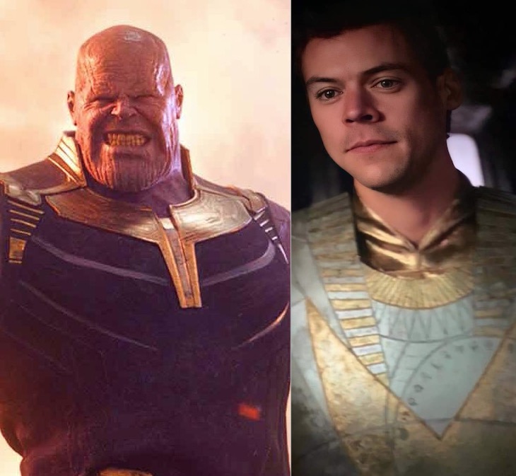 Cena vazada de Eternos mostra Harry Styles como Eros, irmão de Thanos