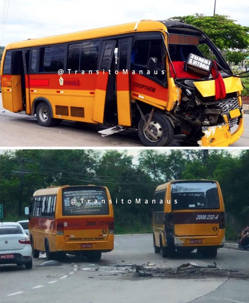 Ônibus Alternativo fica destruído em acidente no Distrito, em Manaus
