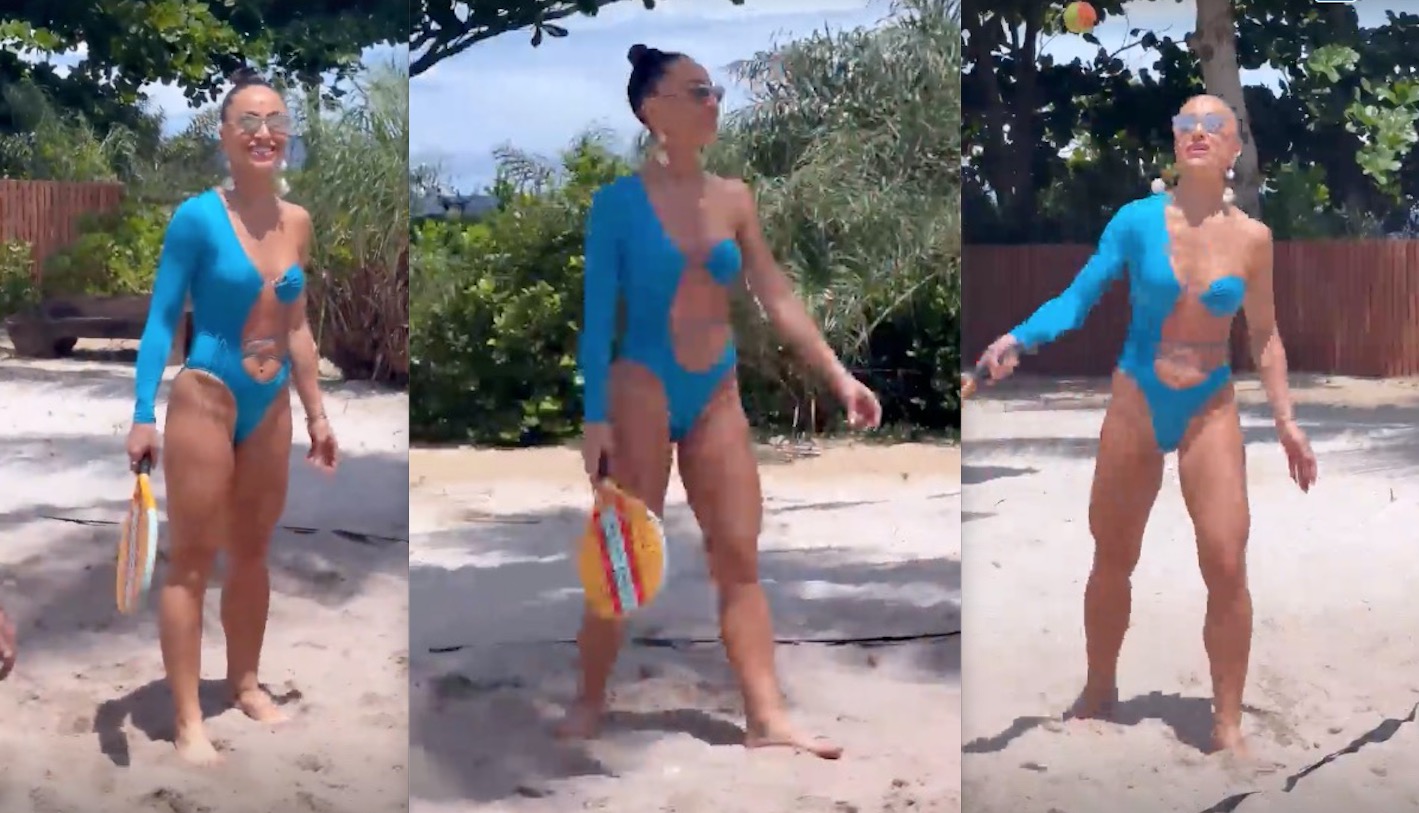 Sabrina Sato surge com maiô diferentão em partida de frescobol 
