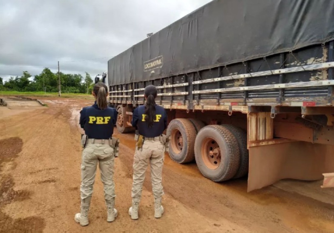 PRF apreende carreta com madeira ilegal na BR-319, no Amazonas