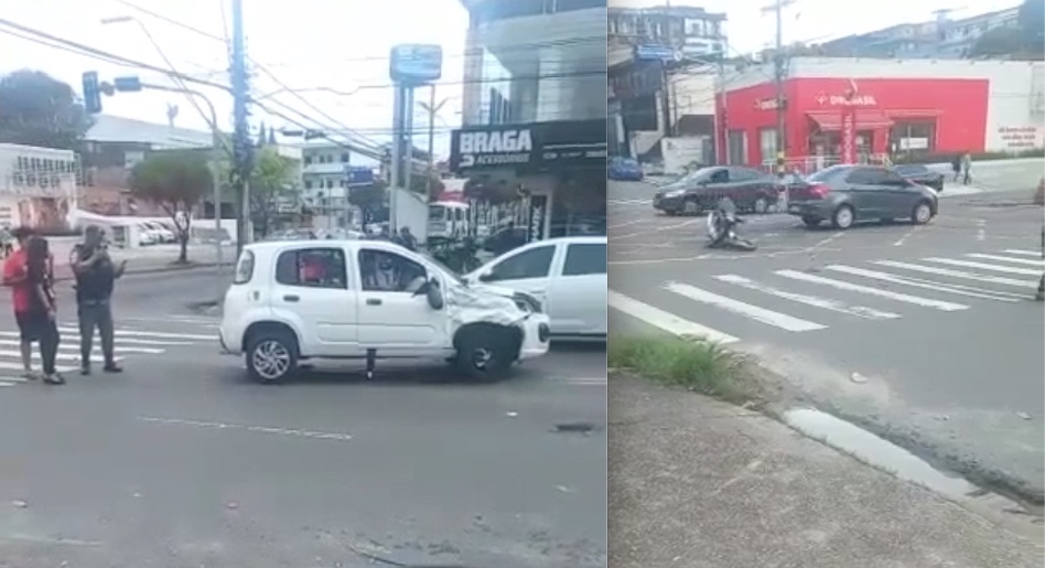 Carro e moto se chocam em cruzamento de avenida em Manaus; Vídeo