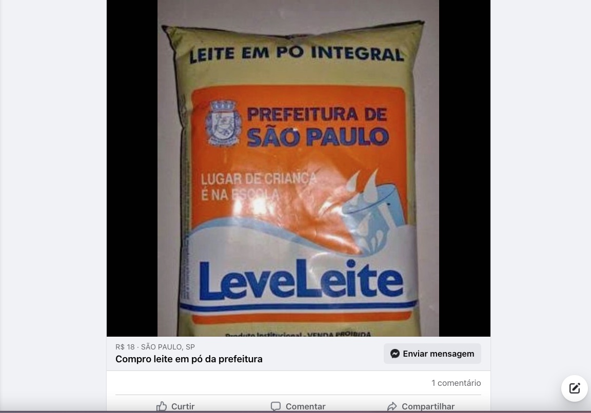 Leite dado de graça por prefeitura é vendido em grupos de Facebook