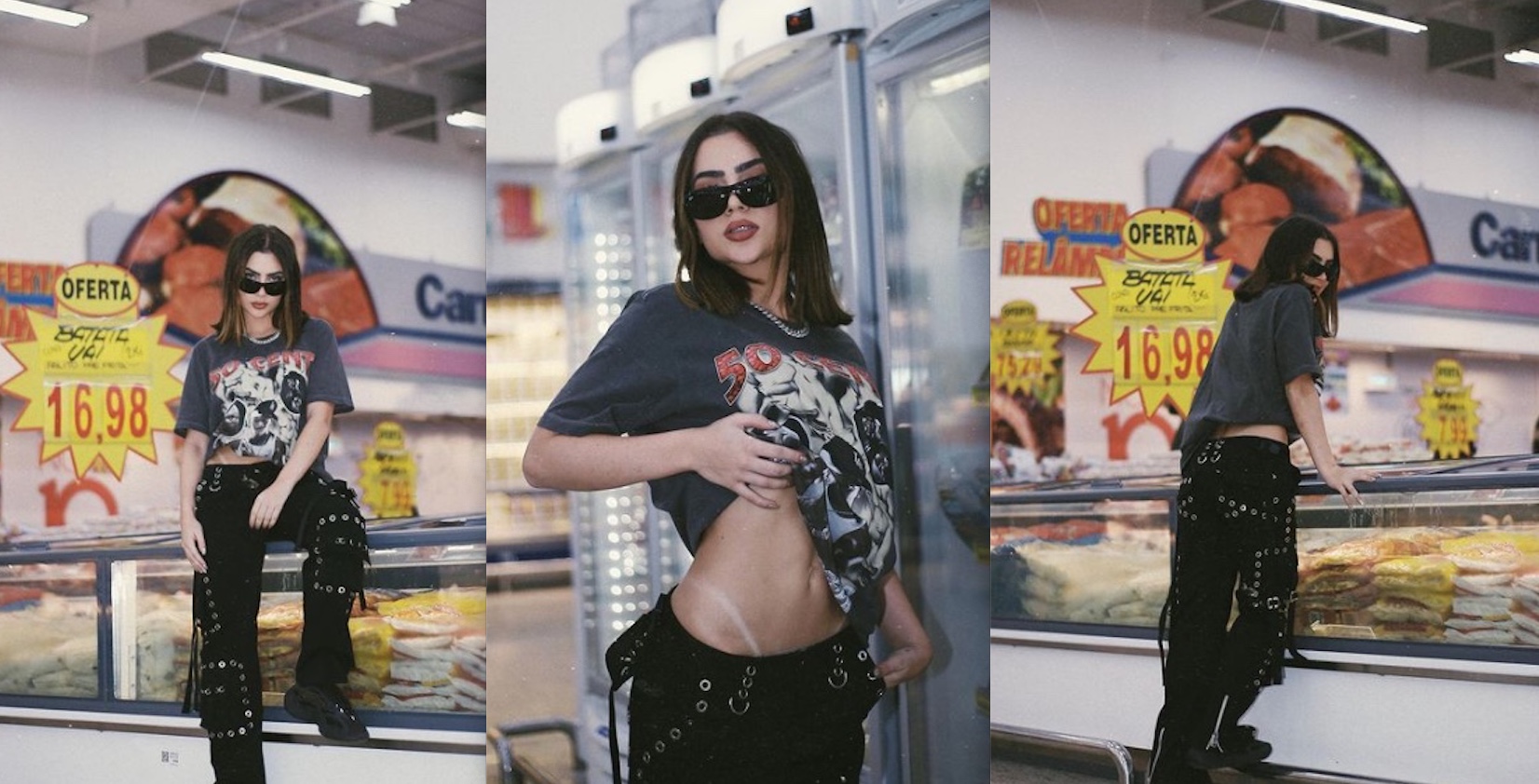 Jade Picon mostra marquinha de bronzeado em ensaio em supermercado