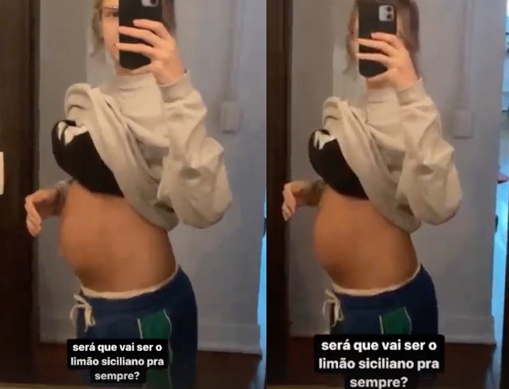 Isabella Scherer mostra barriga após gravidez: 'Umbigo não sei se volta'
