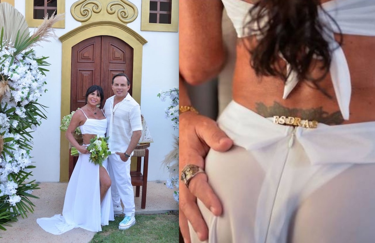Gretchen usa calcinha com o nome do marido ao renovar votos do casamento 