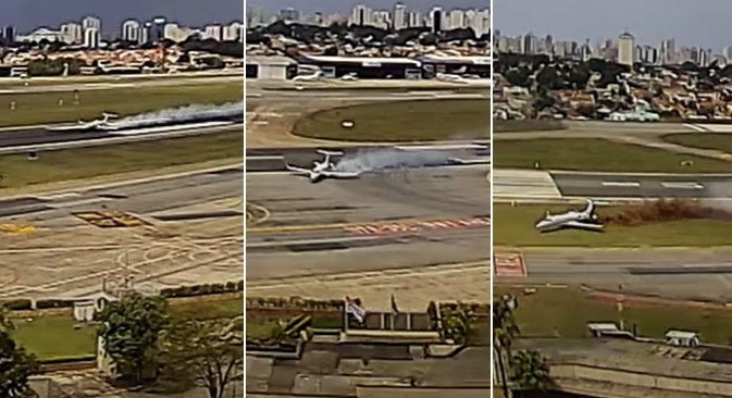 Vídeo mostra momento em que pneu estoura e avião derrapa em Congonhas