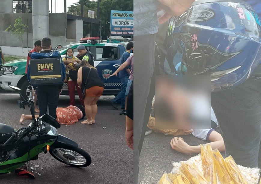 Com mãe e bebê na garupa, motociclista atropela estudante em avenida de Manaus