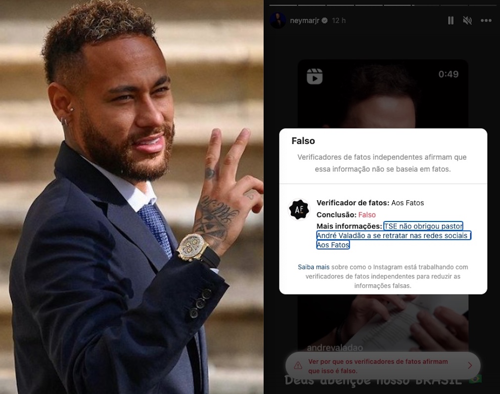 Neymar compartilha informação falsa e é ‘advertido’ em rede social 