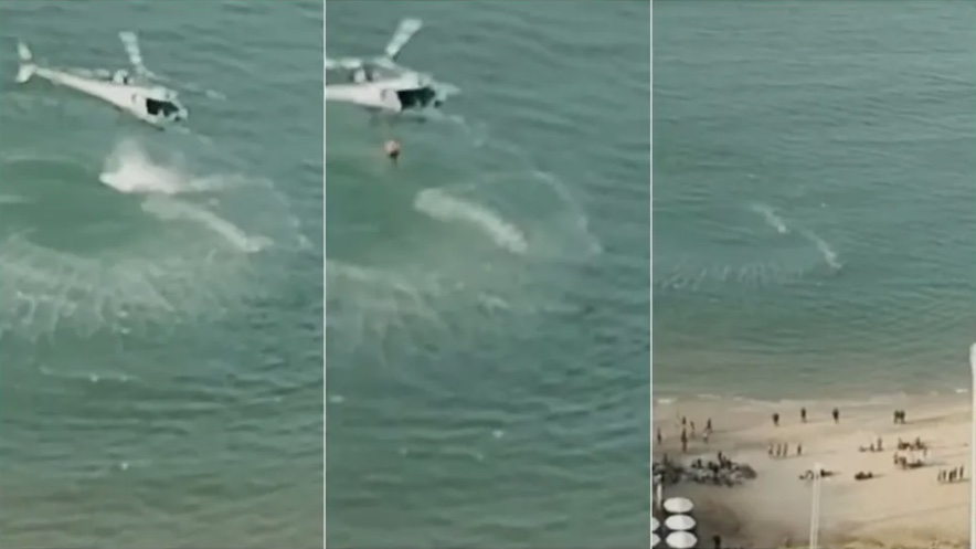 Policial pula de helicóptero, persegue ladrão no mar e o captura; vídeo