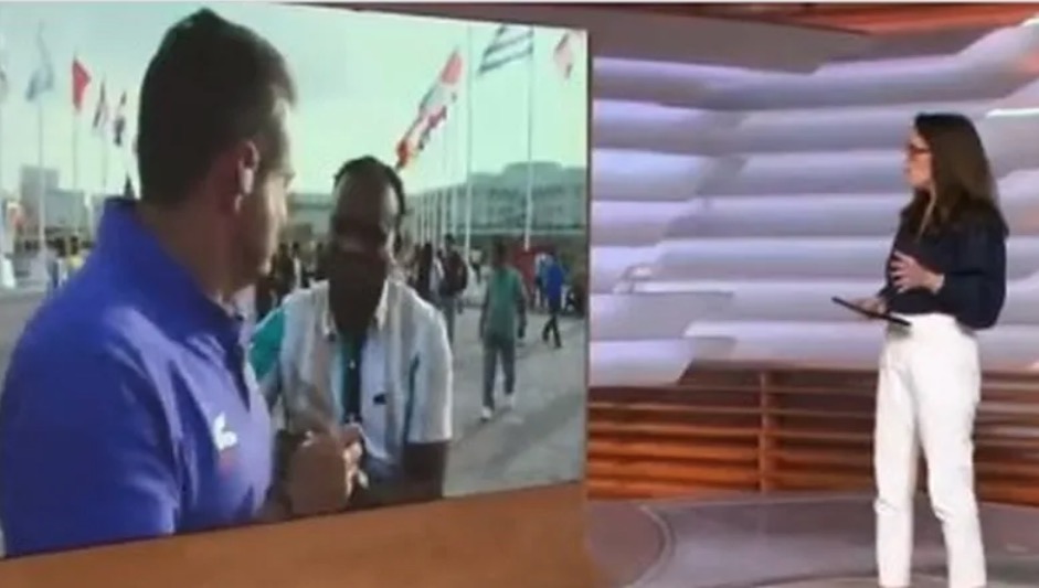 Eric Faria dá empurrão em homem ao vivo na Globo