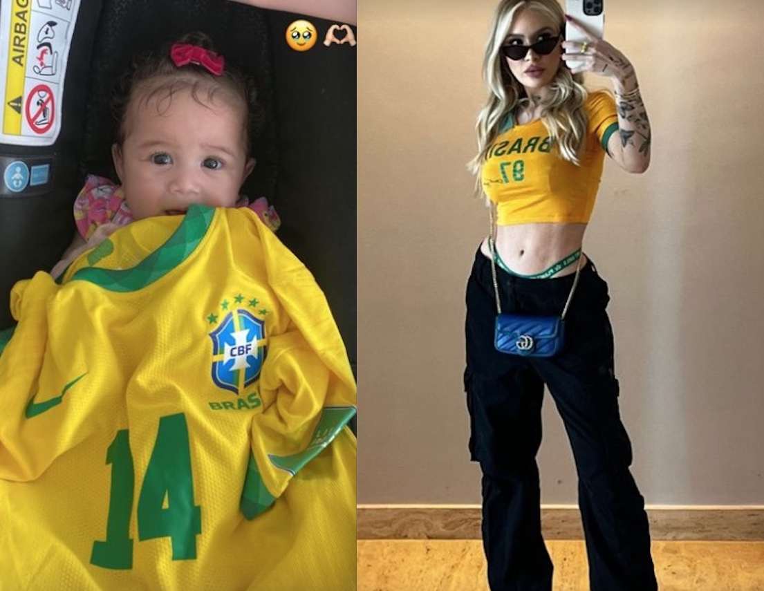 Karoline Lima põe camisa de Militão em filha, e declara torcida pelo Brasil