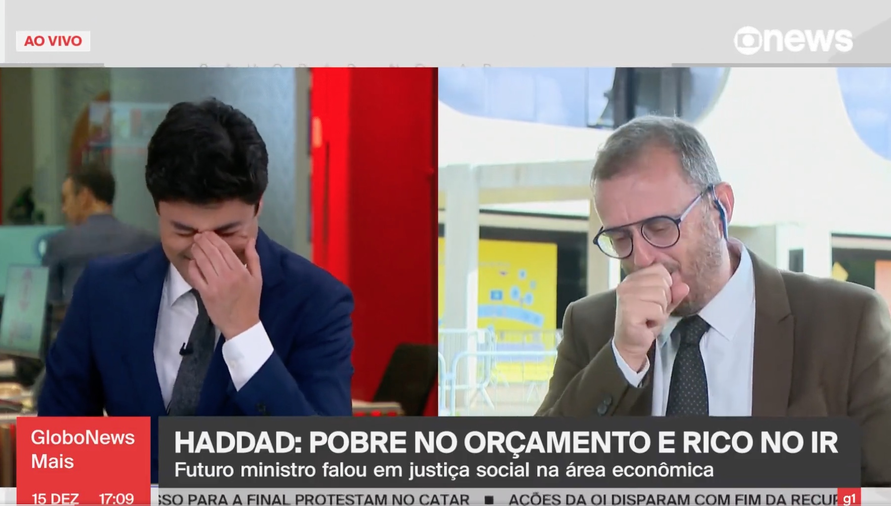 Comentarista da GloboNews engole mosquito e apresentador tem crise de riso 
