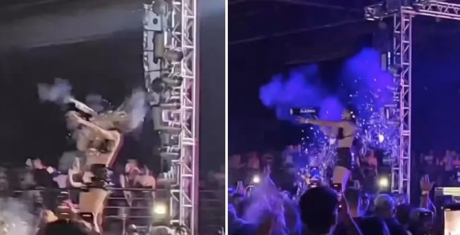 DJ fica ferida ao disparar por engano canhão no próprio rosto; vídeo