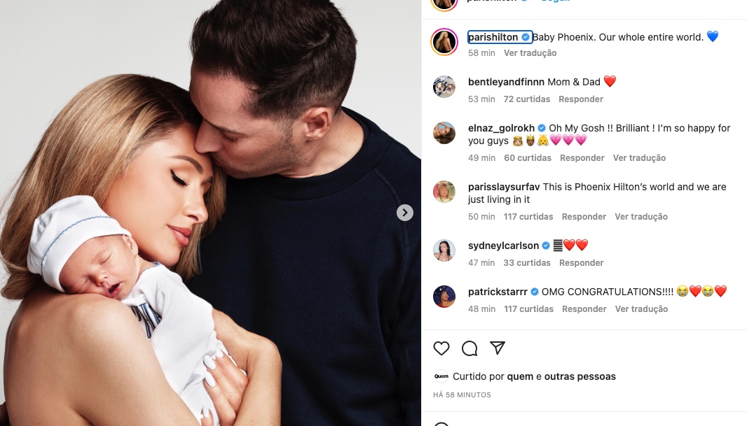 Paris Hilton posa com o filho pela primeira vez 