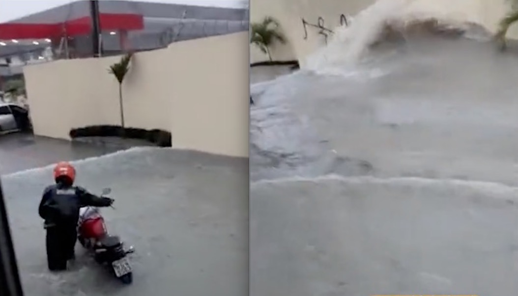 Vídeo mostra ’banzeiro’ em rua alagada de Manaus; Veja