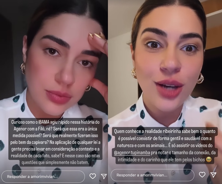 Vivian Amorim se indigna com caso da capivara Filó e tiktoker Agenor Tupinambá