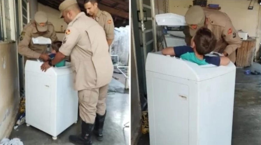 Menino de 4 anos fica entalado em máquina de lavar durante brincadeira
