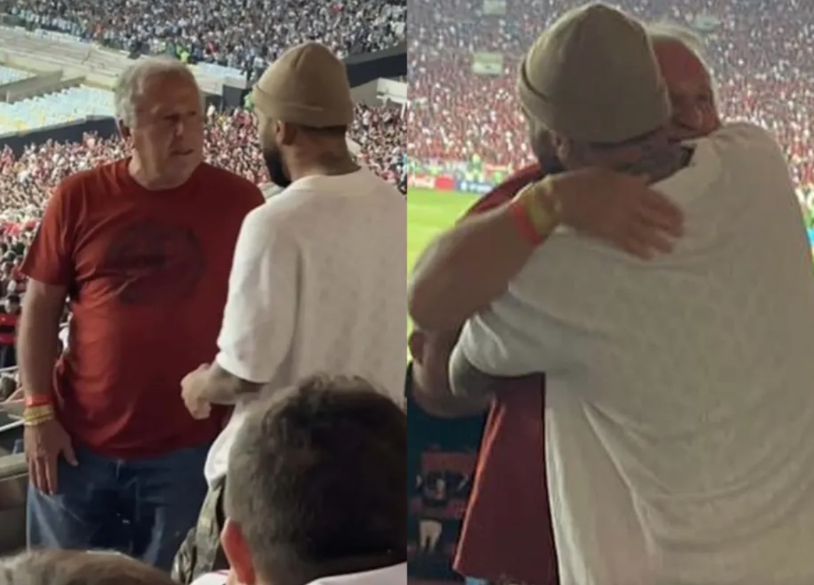 Zico encontra Gabigol em jogo do Fla e exalta jogador: 'ídolo'