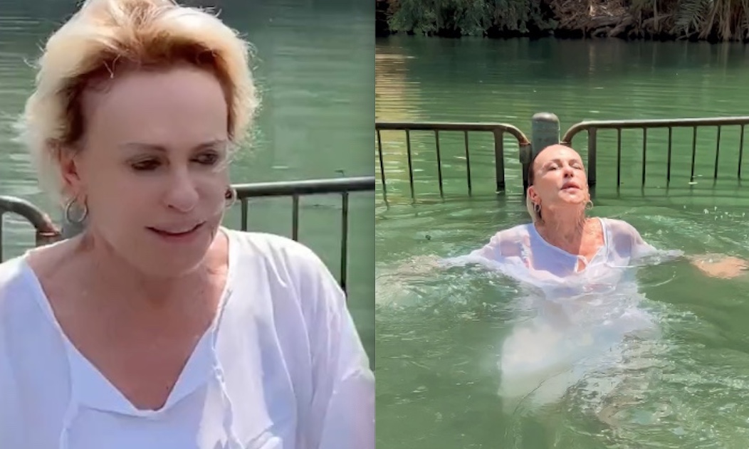 Ana Maria Braga é batizada no Rio Jordão, em Israel