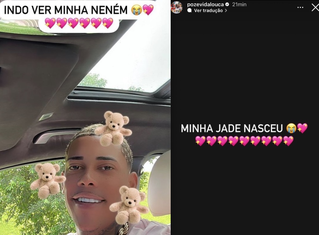MC Poze anuncia o nascimento da quarta filha: 'indo ver minha neném'