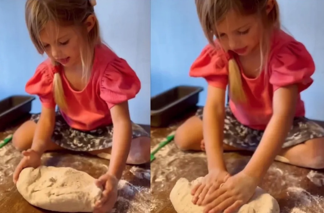 Rodrigo Hilbert encanta ao mostrar filha de 4 anos fazendo pão