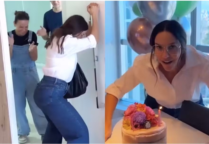 Animada, Ivete Sangalo dança até o chão ao ganhar festa surpresa da equipe 