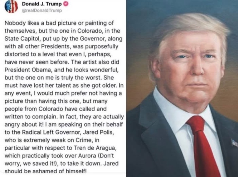 Assembleia Legislativa do Colorado retira quadro de Trump após presidente reclamar nas redes sociais