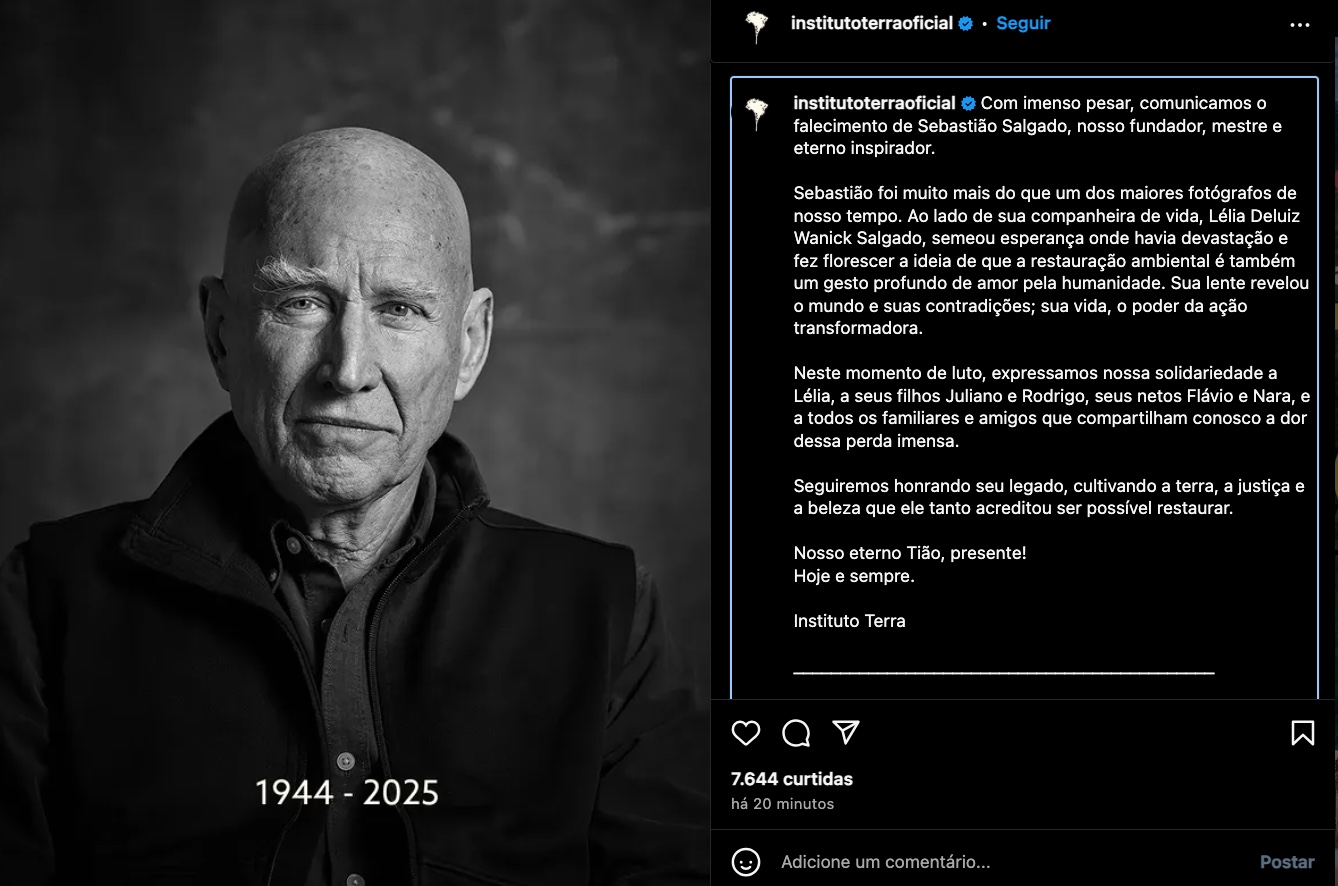 Sebastião Salgado, ícone da fotografia mundial, morre aos 81 anos
