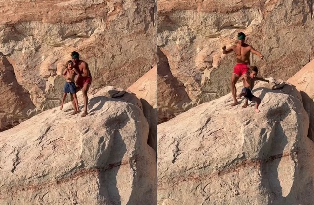 Influencer joga filho de penhasco para "superar medos" e gera polêmica