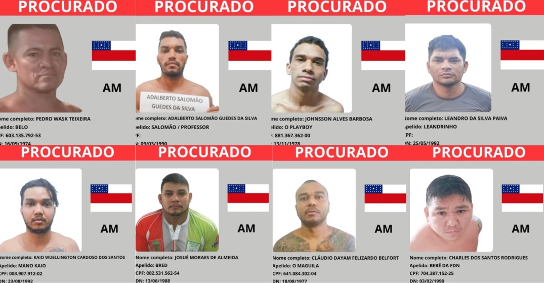 Governo divulga lista dos oito criminosos mais procurados do Amazonas; veja
