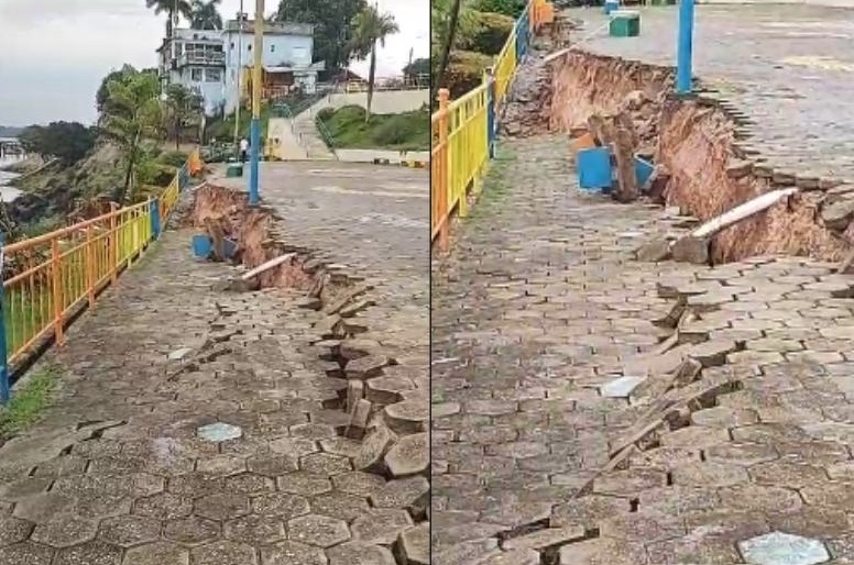 Orla de Itacoatiara é interditada após solo rachar e ceder