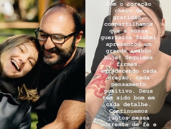 Pai de Isabel Veloso comemora melhora no estado de saúde da filha