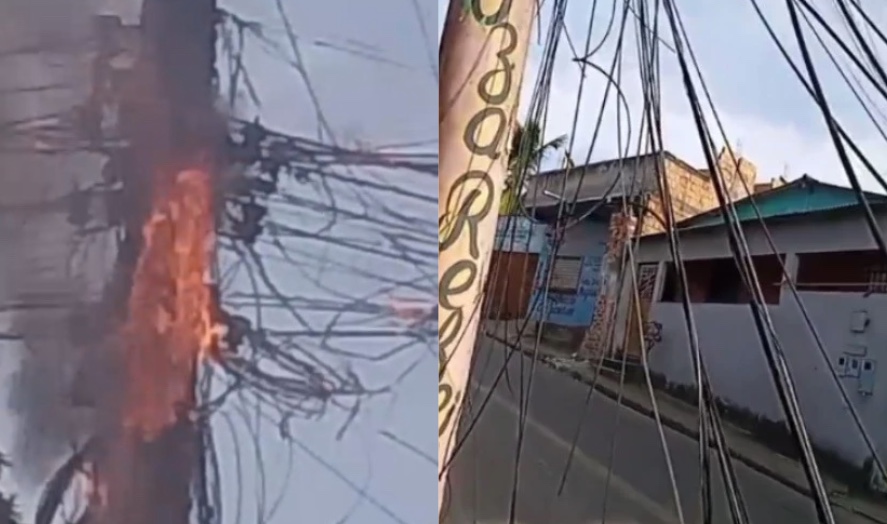 Poste pega fogo e fios de internet deixam morador 'preso' em casa em Manaus