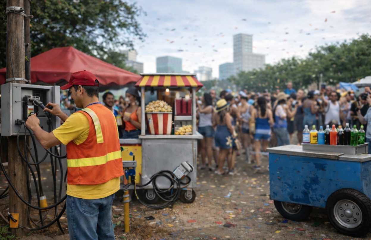 Energia elétrica no Carnaval: dicas essenciais para ambulantes e foliões