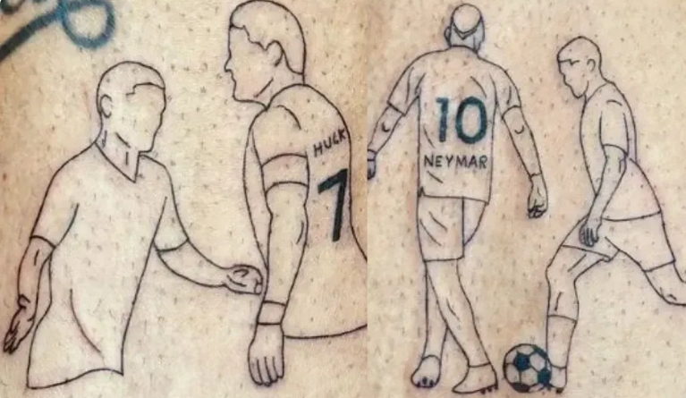 Jogador do Atlético-MG faz tatuagens de Hulk e Neymar
