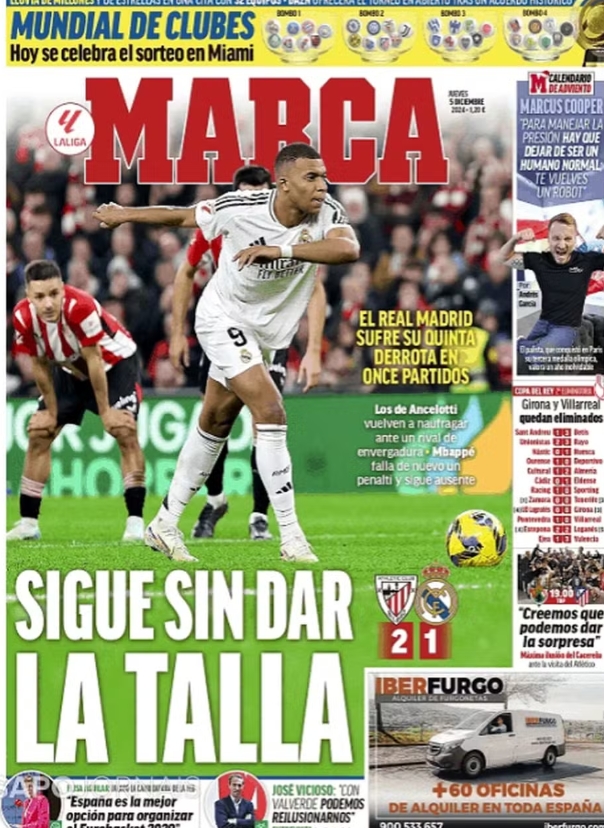 Imprensa espanhola critica Mbappé e destaca má fase do Real Madrid